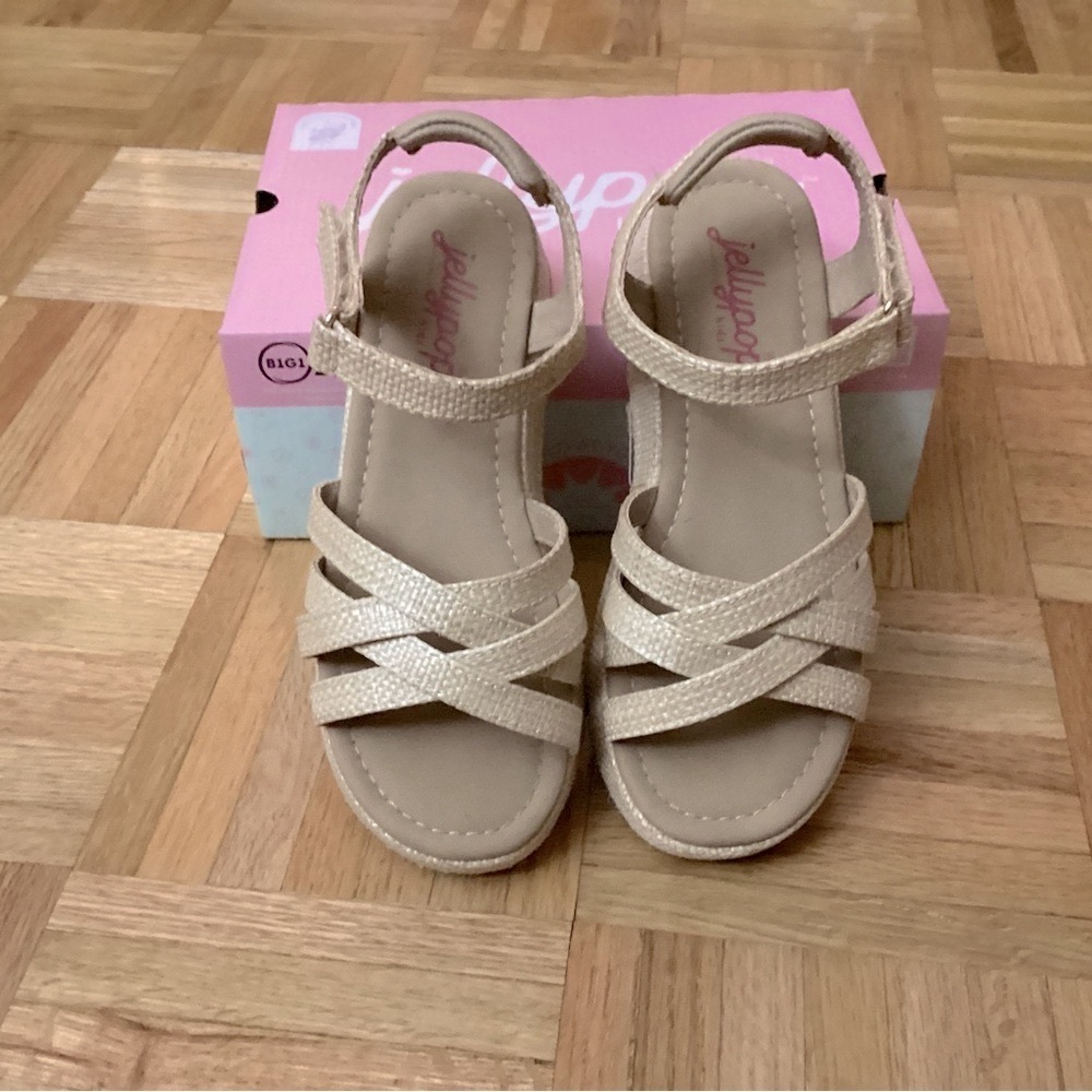Jellypop EUC Natural Raffia Strappy Sandals Girls Size 1 - Worn Once